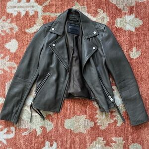 All Saints Women's Leather Jacket - Dark Gray/Green